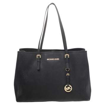 Pre Owned MICHAEL Michael Kors Black Saffiano Leather Medium Jet Set Travel Tote