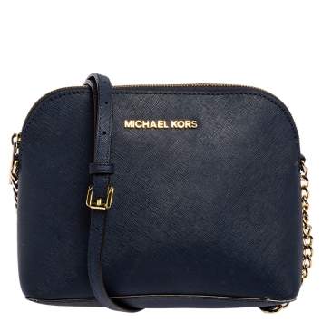 Pre Owned MICHAEL Michael Kors Navy Blue Leather Cindy Dome Crossbody Bag