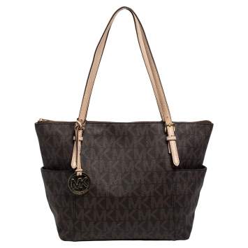 Pre Owned MICHAEL Michael Kors Brown Signature Coated Canvas Tote