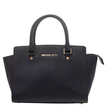 Pre Owned MICHAEL Michael Kors Black Saffiano Leather Medium Selma Satchel