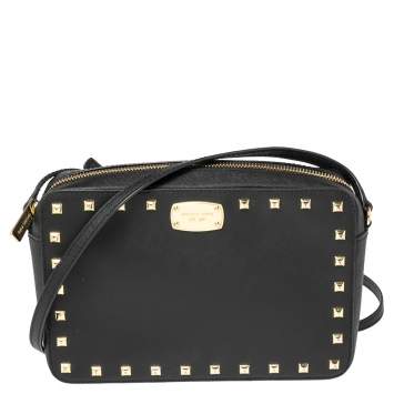 Pre Owned MICHAEL Michael Kors Black Leather Studded Sandrine Crossbody Bag