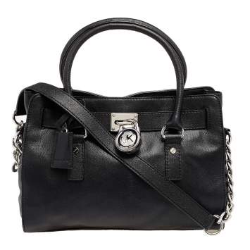 Pre Owned Michael Michael Kors Black Leather Medium Hamilton East West Tote