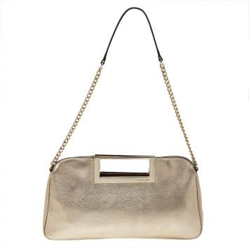 Pre Owned MICHAEL Michael Kors Gold Leather Berkley Clutch