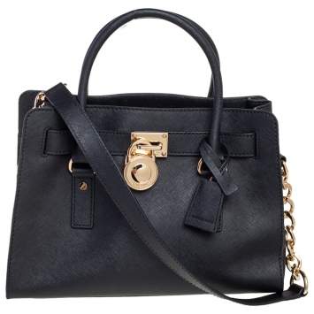 Pre Owned MICHAEL Michael Kors Black Leather Medium Hamilton East West Tote