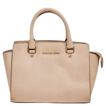 Pre Owned MICHAEL Michael Kors Beige Saffiano Leather Medium Selma Tote