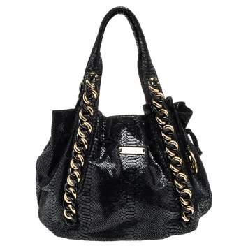 Pre Owned MICHAEL Michael Kors Black Python Embossed Leather Tote