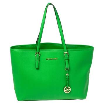 Pre Owned MICHAEL Michael Kors Green Leather Large Jet Set Tote