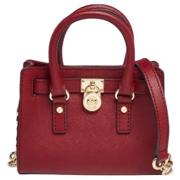 Pre Owned MICHAEL Michael Kors Dark Red Leather Mini Hamilton Crossbody Bag