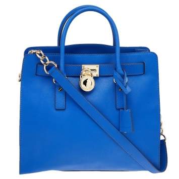 Pre Owned MICHAEL Michael Kors Blue Leather Large Hamilton North South Tote