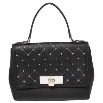 Pre Owned MICHAEL Michael Kors Black Perforated Leather Callie Top Handle Bag   