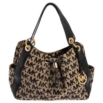 Pre Owned MICHAEL Michael Kors Signature Canvas and Leather Ludlow Shoulder Bag