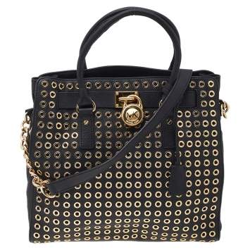 Pre Owned MICHAEL Michael Kors Black Leather Studded Hamilton Tote