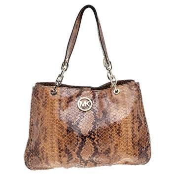 Pre Owned MICHAEL Michael Kors Brown Python Embossed Leather Tote