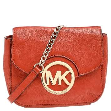 Pre Owned Michael Michael Kors Orange Leather Fulton Crossbody Bag