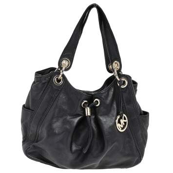 مملوكة مسبقًا MICHAEL Michael Kors Black Leather Ludlow Drawstring Shoulder Bag