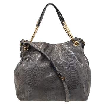 Pre Owned MICHAEL Michael Kors Metallic Grey Python Embossed Leather Convertible Tote