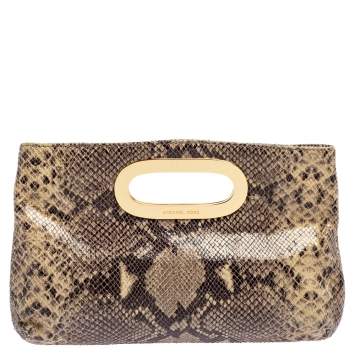 Pre Owned MICHAEL Michael Kors Grey Snakeskin Embossed Leather Berkley Clutch