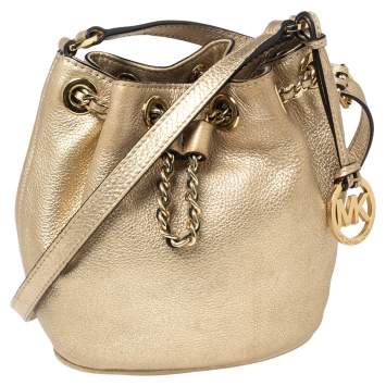 Pre Owned MICHAEL Michael Kors Gold Leather Frankie Drawstring Bag