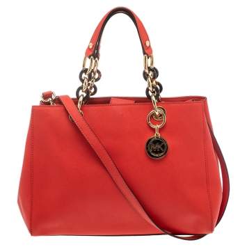 Pre Owned MICHAEL Michael Kors Candy Red Leather Medium Cynthia Tote