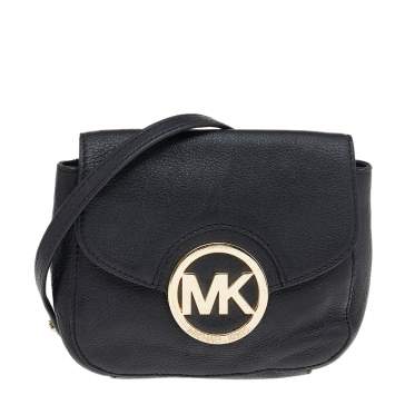 مملوكة مسبقًا MICHAEL Michael Kors Black Leather Fulton Crossbody Bag
