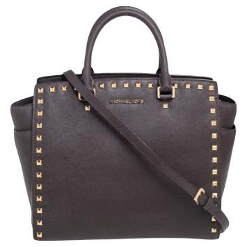 Pre Owned MICHAEL Michael Kors Dark Brown Saffiano Leather Large Selma Tote