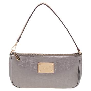 Pre Owned MICHAEL Michael Kors Silver Signature Patent Leather Baguette