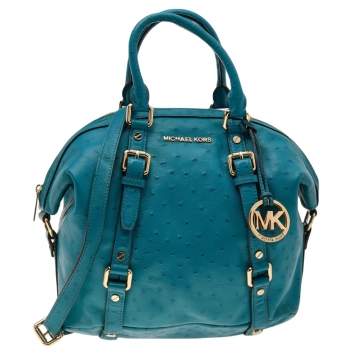 Pre Owned MICHAEL Michael Kors Blue Ostrich Embossed Leather Tote