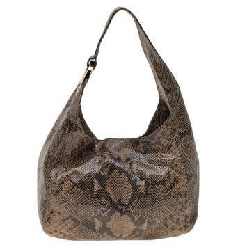 Pre Owned MICHAEL Michael Kors Brown Python Embossed Leather Hobo