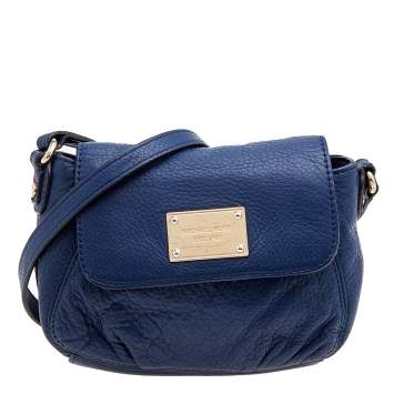 Pre Owned Michael Michael Kors Blue Leather Jet Set Crossbody Flap Bag