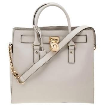 Pre Owned MICHAEL Michael Kors Off White Leather Large Hamilton North South Tote