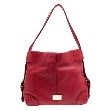 Pre Owned MICHAEL Michael Kors Red Pebbled Leather Hobo