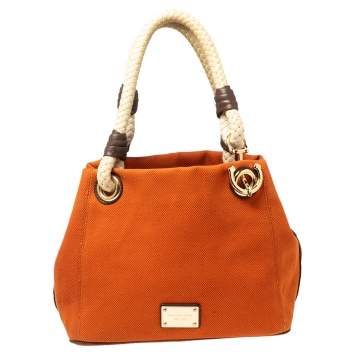 Pre Owned MICHAEL Michael Kors Orange/Brown Canvas Marina Anchor Grab Tote   