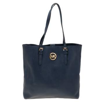 Pre Owned MICHAEL Michael Kors Navy Blue Saffiano Leather Large Jet Set Tote