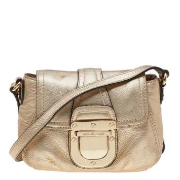 Pre Owned MICHAEL Michael Kors Gold Leather Bridgette Crossbody Bag