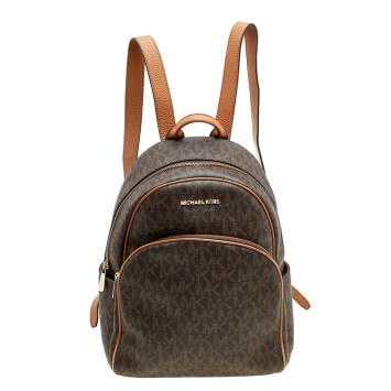 Pre Owned MICHAEL Michael Kors Brown Signature Coated Canvas and Leather Large Abbey Backpack