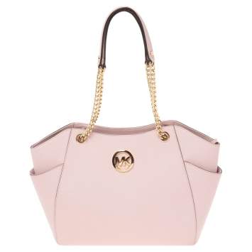 Pre Owned MICHAEL Michael Kors Pink Saffiano Leather Jet Set Travel Chain Tote