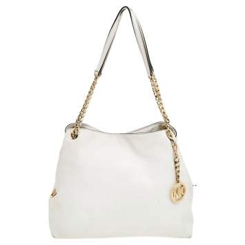 مملوكة مسبقًا MICHAEL Michael Kors White Leather Jet Set Chain Shoulder Bag