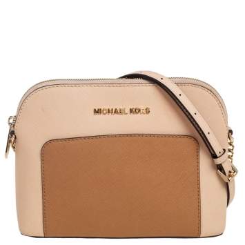 Pre Owned MICHAEL Michael Kors Nude Beige/Brown Saffiano Leather Dome Shoulder Bag