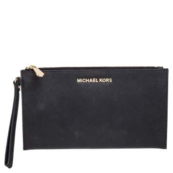 Pre Owned MICHAEL Michael Kors Black Leather Jet Set Wristlet Pochette