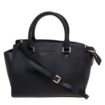 Pre Owned MICHAEL Michael Kors Black Saffiano Leather Medium Selma Satchel