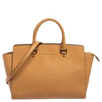 Pre Owned MICHAEL Michael Kors Caramel Brown Leather Large Selma Tote