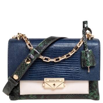Pre Owned Michael Kors Multicolor Python Embossed And Lizard Embossed Leather Flap Shoulder Bag