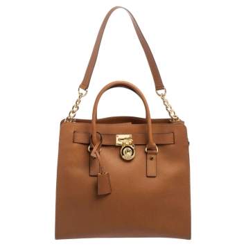 Pre Owned MICHAEL Michael Kors Brown Saffiano Leather Large Hamilton North South Tote