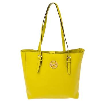 Pre Owned MICHAEL Michael Kors Yellow Saffiano Leather Large Jet Set Travel Tote