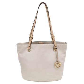 Pre Owned MICHAEL Michael Kors Cream Leather Medium Jet Set Tote