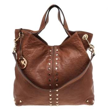 Pre Owned MICHAEL Michael Kors Brown Leather Studded Uptown Astor Hobo