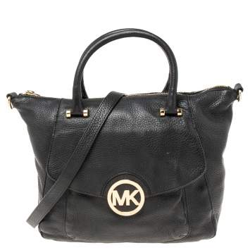 Pre Owned MICHAEL Michael Kors Black Soft Leather Fulton Chain Satchel