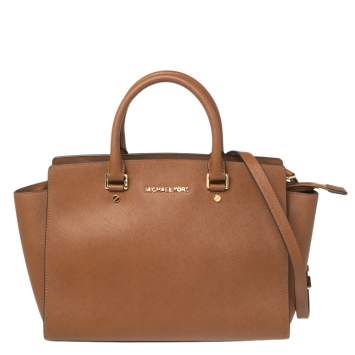 Pre Owned MICHAEL Michael Kors Brown Saffiano Leather Large Selma Tote