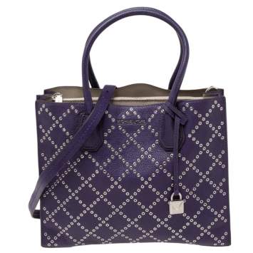 Pre Owned MICHAEL Michael Kors Purple Leather Studded Large Mercer Tote