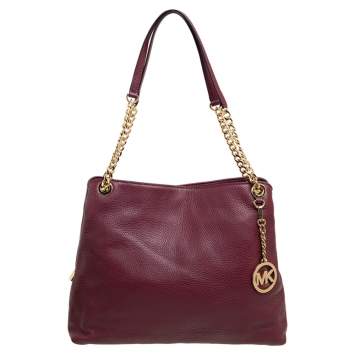Pre Owned MICHAEL Michael Kors Burgundy Leather Jet Set Chain Shoulder Bag